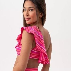 NWT Trina Turk Marai One Shoulder Ruffle Bandeau Swim Bathing Suit Top - Size 12